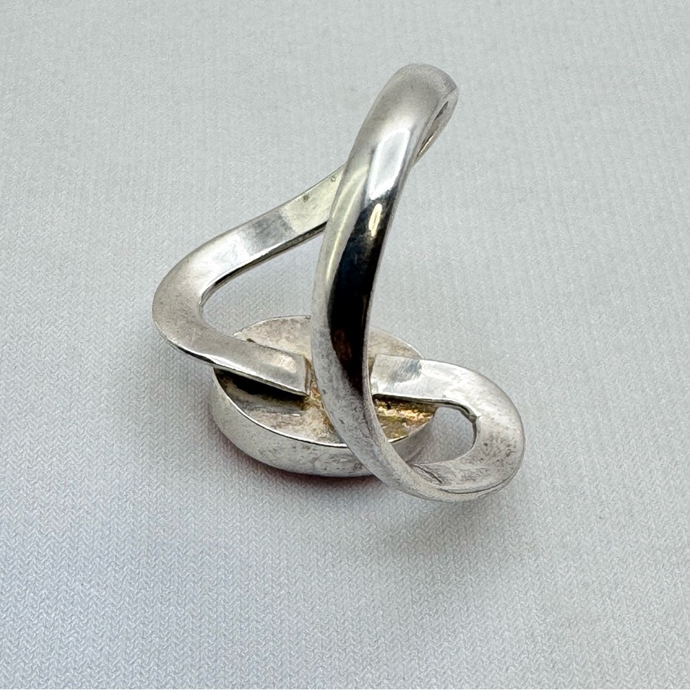 Vintage Mexico Silver Red Faux Carnelian Agate Swirl Ring Statement Sz 9 - Picture 8 of 8